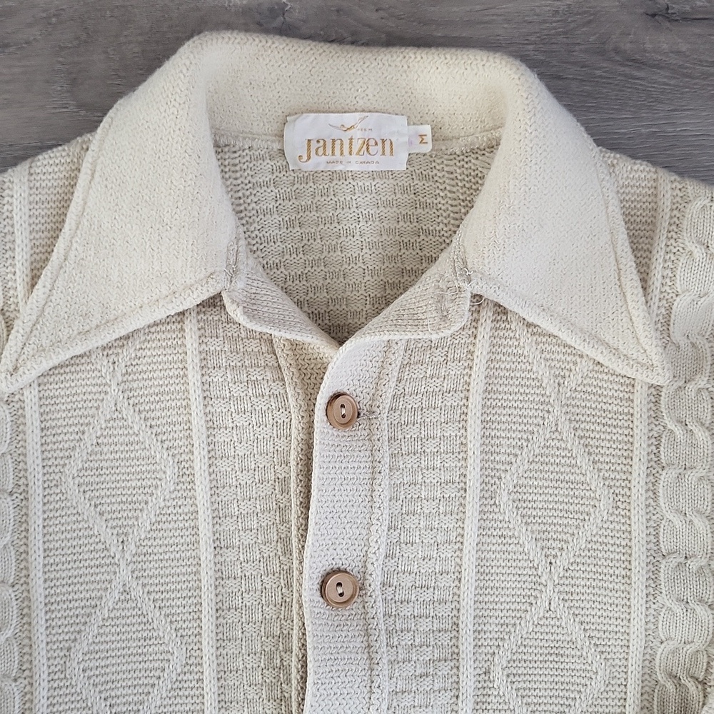 Vintage 70s Jantzen Cable Knit Cardigan - Made in Canada - Cream - Picture 3 of 11
